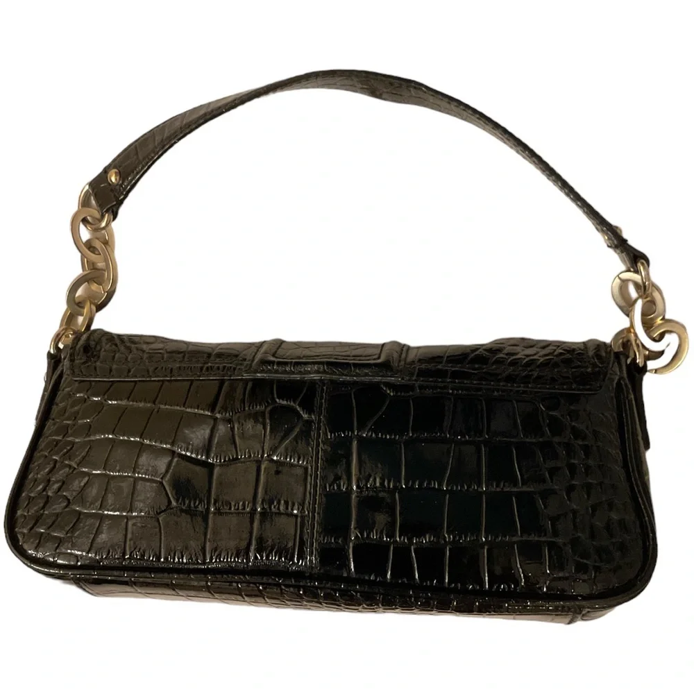 Black Paradox Leather Crocodile Shoulder Bag